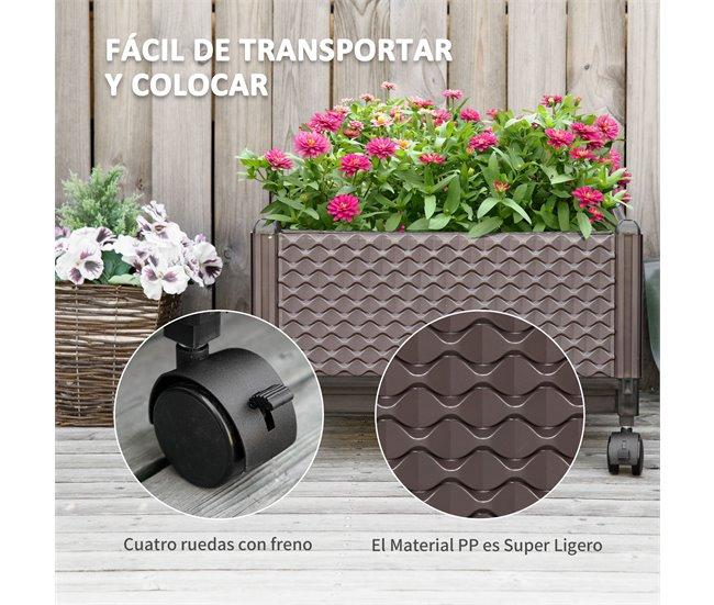 Conforama Outsunny Jardinera De Plástico Con Ruedas Macetero De Jardín Con Agujeros De Drenaje Para Cultivo De Plantas En Exterior Patio Terraza 50x50x33 Cm Marrón