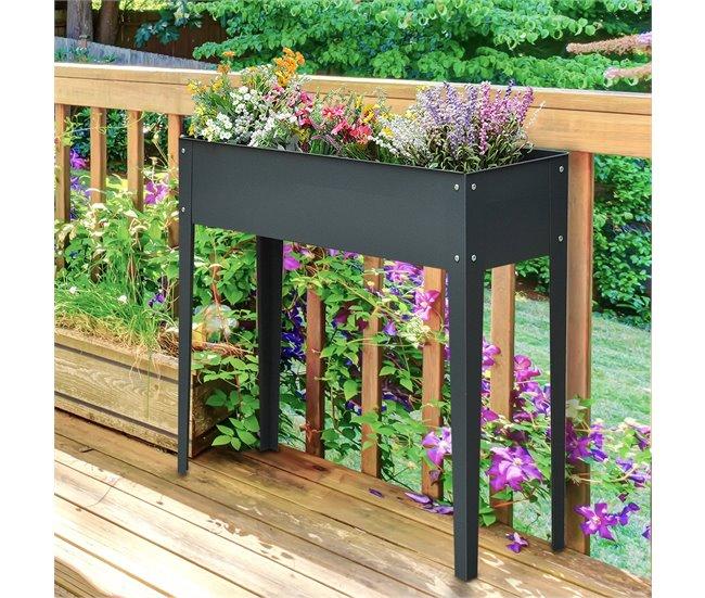 Conforama Outsunny Jardinera Elevada Cama De Jardín Elevada Rectangular Mesa De Cultivo Para Plantas Verduras Y Flores Con 3 Orificios De Drenaje 100x30x80 Cm Gris