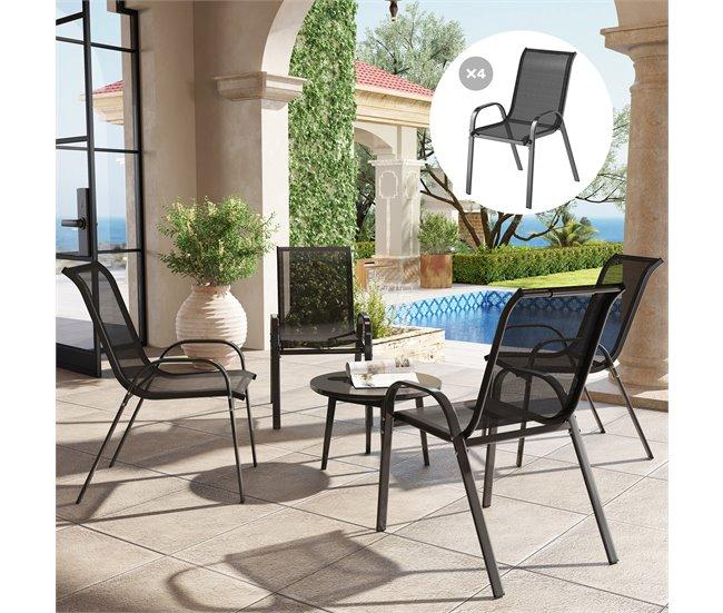 Conforama Outsunny Juego De 4 Sillas De Jardín Exterior Sillas Terraza Exterior Apilables Sillas De Jardín Con Tela Transpirable Marco De Acero Reposabrazos Y Respaldo 54x71x93 Cm Negro