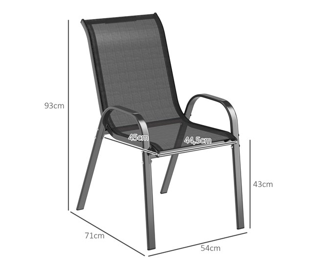 Conforama Outsunny Juego De 4 Sillas De Jardín Exterior Sillas Terraza Exterior Apilables Sillas De Jardín Con Tela Transpirable Marco De Acero Reposabrazos Y Respaldo 54x71x93 Cm Negro