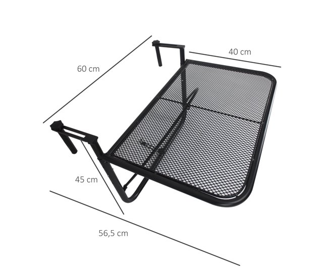 Conforama Outsunny Mesa Colgante De Balcón Con Brazo Regulable Y Altura Ajustable En 3 Posiciones Marco Metálico Carga Máx. 30 Kg 60x56 5x45 Cm Negro
