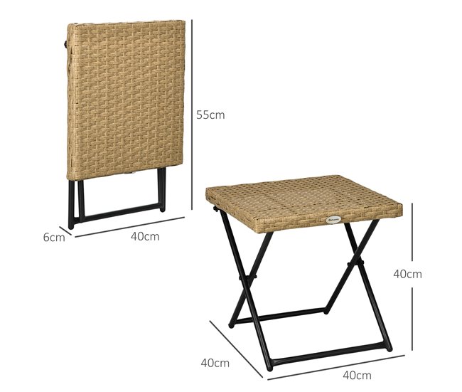 Conforama Outsunny Mesa De Jardín De Ratán Sintético Mesa De Terraza Exterior Plegable Con Patas Cruzadas Y Marco De Acero Para Patio Balcón Natural