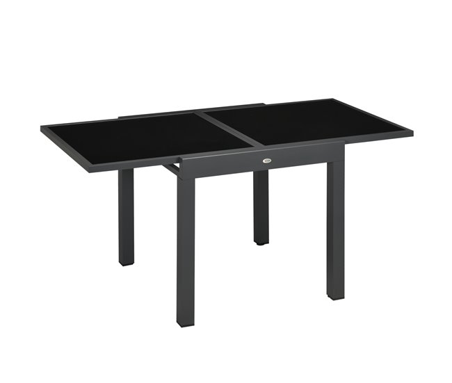Conforama Outsunny Mesa De Jardín Extensible De Aluminio Mesa De Comedor Rectangular Con Encimera De Vidrio Templado Carga 50 Kg Para Terraza 160x80x75 Cm Negro