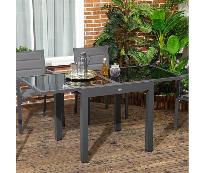 Conforama Outsunny Mesa de Jardín Extensible de Aluminio Mesa de Comedor Rectangular con Encimera de Vidrio Templado Carga 50 kg para Terraza 160x80x75 cm Negro
