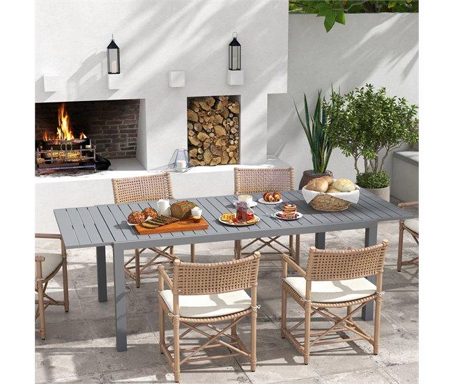 Conforama Outsunny Mesa De Jardín Extensible Mesa De Comedor Exterior Mesa De Terraza Rectangular Para 6 -8 Personas Con Marco De Aluminio Carga 50 Kg Para Balcón 180/240x94x73 Cm Gris Oscuro