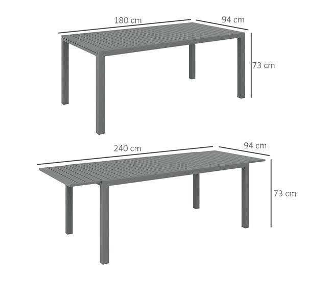 Conforama Outsunny Mesa De Jardín Extensible Mesa De Comedor Exterior Mesa De Terraza Rectangular Para 6 -8 Personas Con Marco De Aluminio Carga 50 Kg Para Balcón 180/240x94x73 Cm Gris Oscuro