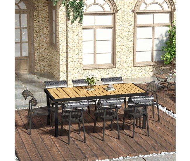 Conforama Outsunny Mesa De Jardín Rectangular Para 8 Personas Mesa De Comedor Exterior 190x90x74 Cm Con Encimera De Listones Y Estructura De Aluminio Para Terraza Balcón Natural Y Negro