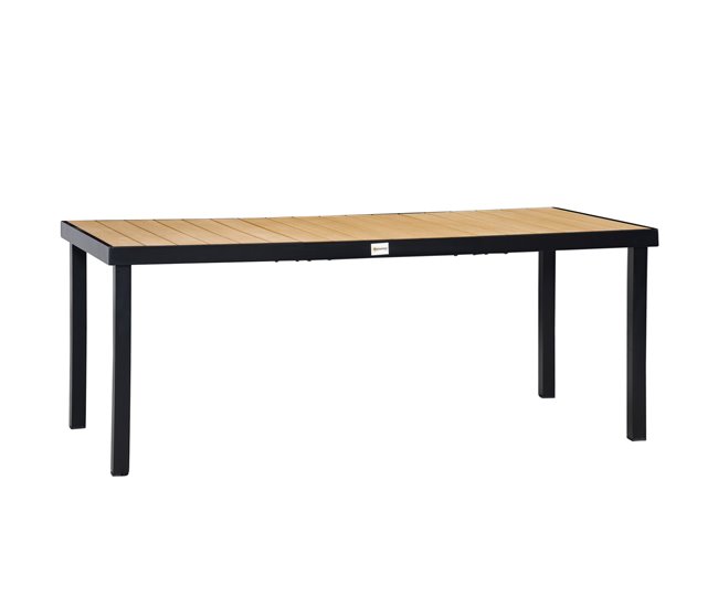 Conforama Outsunny Mesa de Jardín Rectangular para 8 Personas Mesa de Comedor Exterior 190x90x74 cm con Encimera de Listones y Estructura de Aluminio para Terraza Balcón Natural y Negro