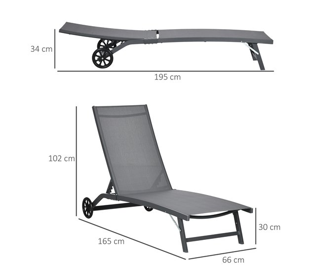 Conforama Outsunny Pack De 2 Tumbonas De Jardín Exterior Tumbonas Reclinables De Aluminio Con Respaldo Ajustable De 5 Niveles Y Ruedas Para Playa Piscina 165x66x102 Cm Gris Oscuro