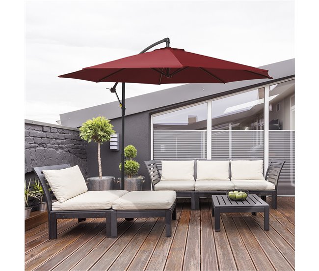 Conforama Outsunny Parasol Excéntrico Ø 295 Cm Sombrilla De Jardín Con Ángulo Ajustable Base Cruzada Y Manivela Sombrilla Para Terraza Patio Granate