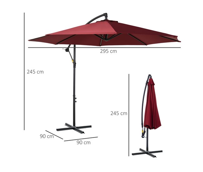 Conforama Outsunny Parasol Excéntrico Ø 295 Cm Sombrilla De Jardín Con Ángulo Ajustable Base Cruzada Y Manivela Sombrilla Para Terraza Patio Granate