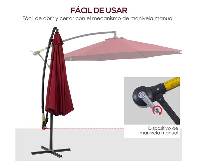Conforama Outsunny Parasol Excéntrico Ø 295 Cm Sombrilla De Jardín Con Ángulo Ajustable Base Cruzada Y Manivela Sombrilla Para Terraza Patio Granate