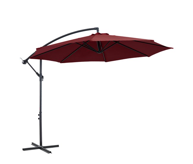 Conforama Outsunny Parasol Excéntrico Ø 295 cm Sombrilla de Jardín con Ángulo Ajustable Base Cruzada y Manivela Sombrilla para Terraza Patio Granate
