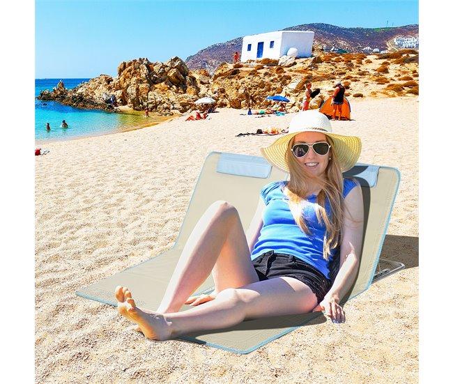 Conforama Outsunny Set De 2 Esterillas De Playa Plegables 124x53x50 Cm Con Respaldo Ajustable Y Reposacabezas Esteras De Playa Portátil De Tela Oxford Acero Con Bolsa De Transporte Para Balcón Jardín Beige