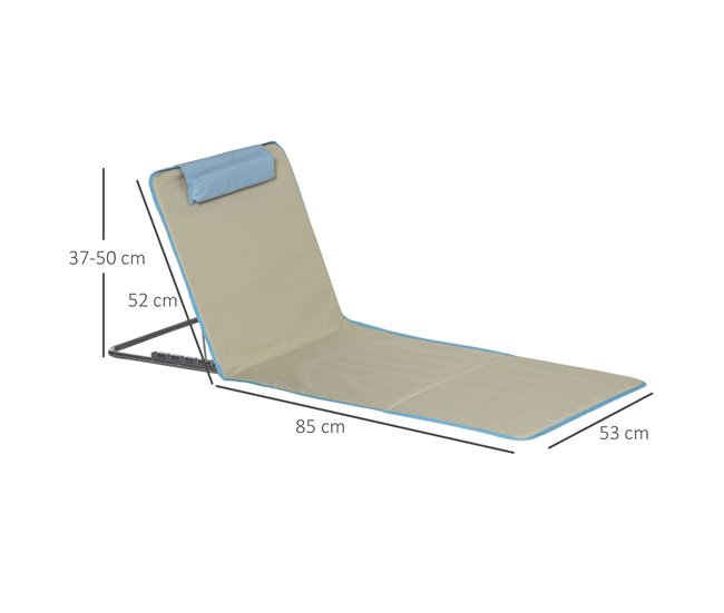 Conforama Outsunny Set De 2 Esterillas De Playa Plegables 124x53x50 Cm Con Respaldo Ajustable Y Reposacabezas Esteras De Playa Portátil De Tela Oxford Acero Con Bolsa De Transporte Para Balcón Jardín Beige