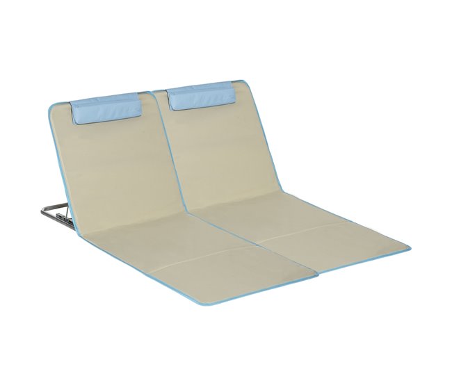 Conforama Outsunny Set de 2 Esterillas de Playa Plegables 124x53x50 cm con Respaldo Ajustable y Reposacabezas Esteras de Playa Portátil de Tela Oxford Acero con Bolsa de Transporte para Balcón Jardín Beige