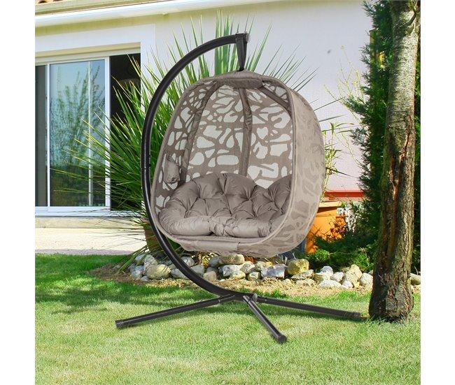 Conforama Outsunny Silla Colgante Con Soporte De Acero Sillón Colgante Hamaca Con Cesta Plegable Y Cojines Para Interiores Y Exterior Carga 120 Kg 126x96x172 Cm Marrón