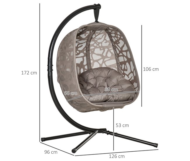 Conforama Outsunny Silla Colgante Con Soporte De Acero Sillón Colgante Hamaca Con Cesta Plegable Y Cojines Para Interiores Y Exterior Carga 120 Kg 126x96x172 Cm Marrón