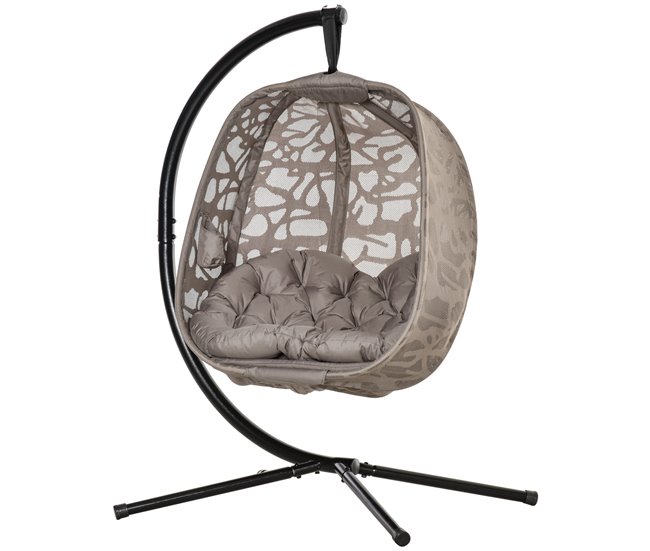 Conforama Outsunny Silla Colgante Con Soporte De Acero Sillón Colgante Hamaca Con Cesta Plegable Y Cojines Para Interiores Y Exterior Carga 120 Kg 126x96x172 Cm Marrón