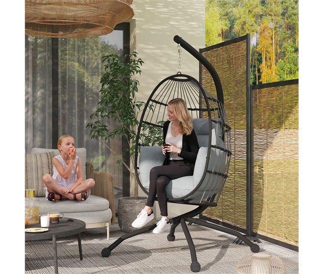 Conforama Outsunny Silla Colgante Huevo Con Soporte Columpio Jardín Exterior Con Cesta Plegable Cojín Y Reposacabezas Columpio Colgante Para Interior Y Exterior Carga 120 Kg Gris