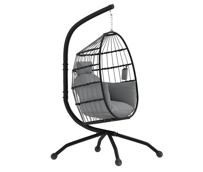 Conforama Outsunny Silla Colgante Huevo con Soporte Columpio Jardín Exterior con Cesta Plegable Cojín y Reposacabezas Columpio Colgante para Interior y Exterior Carga 120 kg Gris