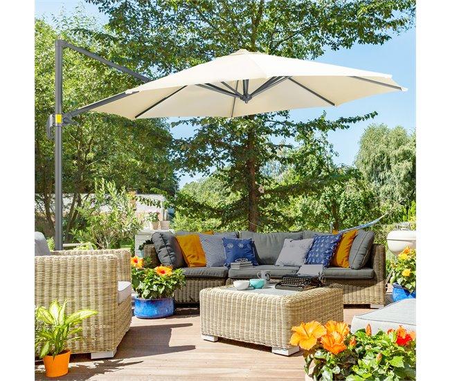 Conforama Outsunny Sombrilla De Jardín Ø300x250 Cm Parasol Excéntrico De Aluminio Con Manivela Toldo Inclinable Giratorio 360° Con Pedal Y Base Cruzada Crema