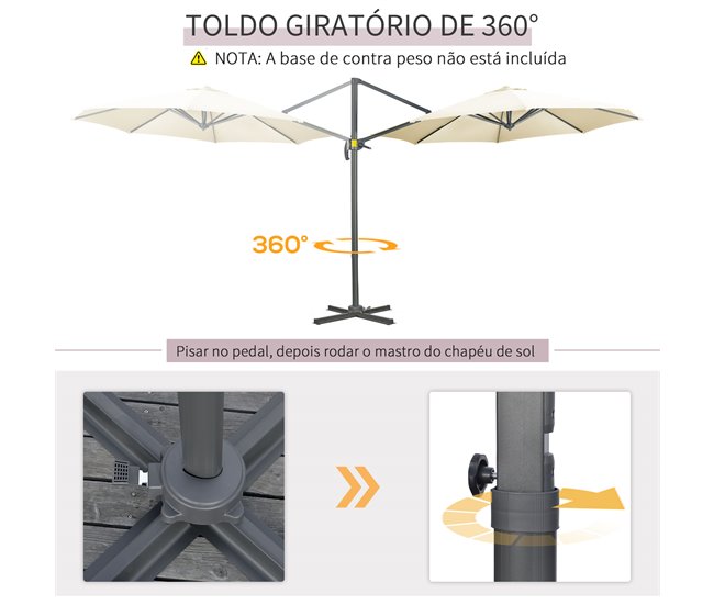 Conforama Outsunny Sombrilla De Jardín Ø300x250 Cm Parasol Excéntrico De Aluminio Con Manivela Toldo Inclinable Giratorio 360° Con Pedal Y Base Cruzada Crema
