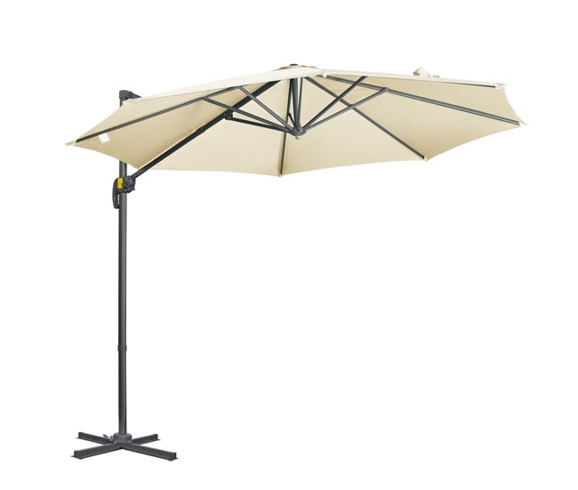 Conforama Outsunny Sombrilla de Jardín Ø300x250 cm Parasol Excéntrico de Aluminio con Manivela Toldo Inclinable Giratorio 360° con Pedal y Base Cruzada Crema