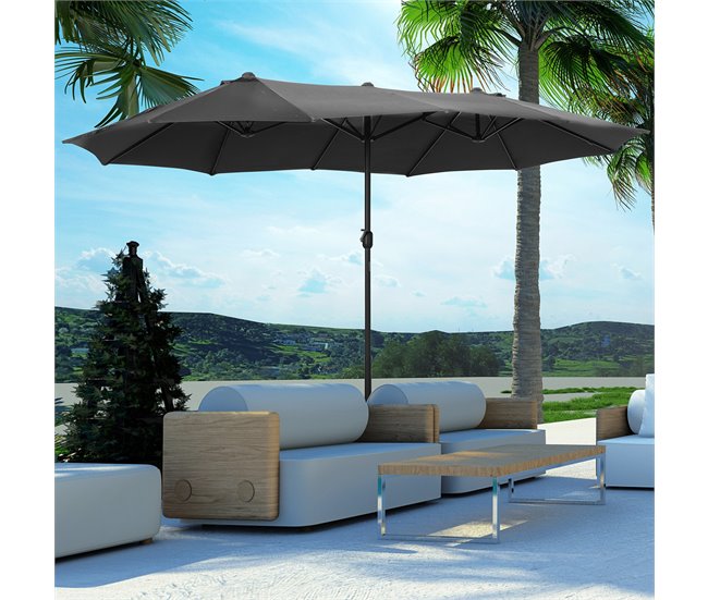 Conforama Outsunny Sombrilla Doble 4 55x2 65 M Sombrilla Terraza Exterior Con Manivela Manual Resistente Al Agua Y Protección Solar Sombrilla Grande Para Terraza Playa Piscina Gris