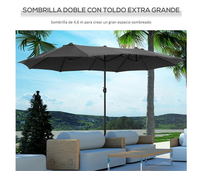 Conforama Outsunny Sombrilla Doble 4 55x2 65 M Sombrilla Terraza Exterior Con Manivela Manual Resistente Al Agua Y Protección Solar Sombrilla Grande Para Terraza Playa Piscina Gris