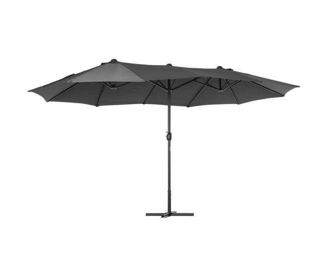 Conforama Outsunny Sombrilla Doble 4 55x2 65 m Sombrilla Terraza Exterior con Manivela Manual Resistente al Agua y Protección Solar Sombrilla Grande para Terraza Playa Piscina Gris