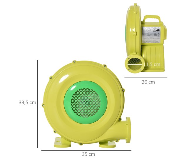 Conforama Outsunny Soplador Eléctrico De 450W Para Castillo Hinchable Ventilador De Aire Industrial Para Juguetes Inflables 35x26x33 5cm Amarillo Y Verde