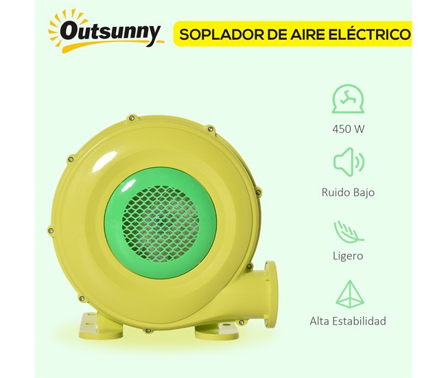 Conforama Outsunny Soplador Eléctrico De 450W Para Castillo Hinchable Ventilador De Aire Industrial Para Juguetes Inflables 35x26x33 5cm Amarillo Y Verde