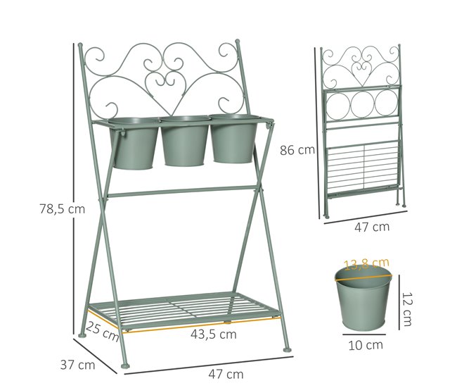 Conforama Outsunny Soporte De Metal Para Plantas Plegable Con 3 Macetas Incluidas Y Estante Inferior Porta Macetero Decorativo De Flores Para Interiores Y Exteriores 47x37x78 5 Cm Verde