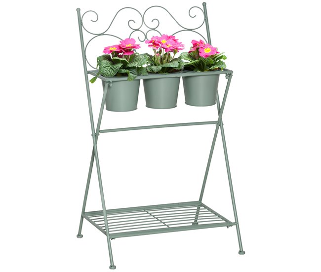 Conforama Outsunny Soporte de Metal para Plantas Plegable con 3 Macetas Incluidas y Estante Inferior Porta Macetero Decorativo de Flores para Interiores y Exteriores 47x37x78 5 cm Verde