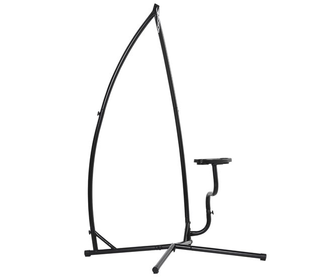 Conforama Outsunny Soporte para Silla Colgante 190 cm Sostén para Columpio con Mesita Lateral Carga Máx. 120 kg Estructura de Metal para Patio Jardín Negro