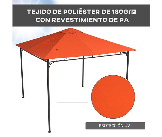Conforama Outsunny Techo De Repuesto 2 98x2 95 M Para Cenador De Jardín Cubierta De Repuesto De Gazebo Pabellón Exterior Con 8 Orificios De Drenaje Y Ventilación Naranja