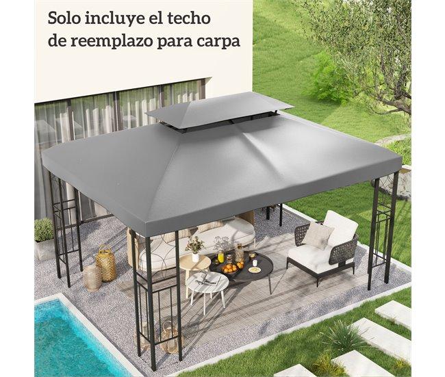 Conforama Outsunny Techo De Repuesto Para Cenador 4x3 M Cubierta De Repuesto Con Techo Doble 10 Orificios De Drenaje Y Protección UV Toldo De Recambio Para Pabellón Gazebo Gris Claro
