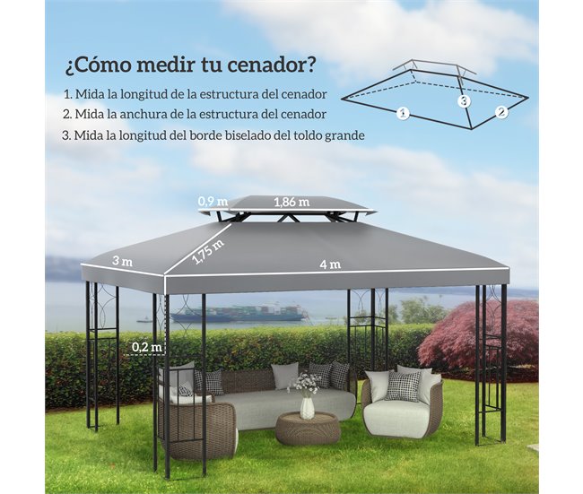 Conforama Outsunny Techo De Repuesto Para Cenador 4x3 M Cubierta De Repuesto Con Techo Doble 10 Orificios De Drenaje Y Protección UV Toldo De Recambio Para Pabellón Gazebo Gris Claro