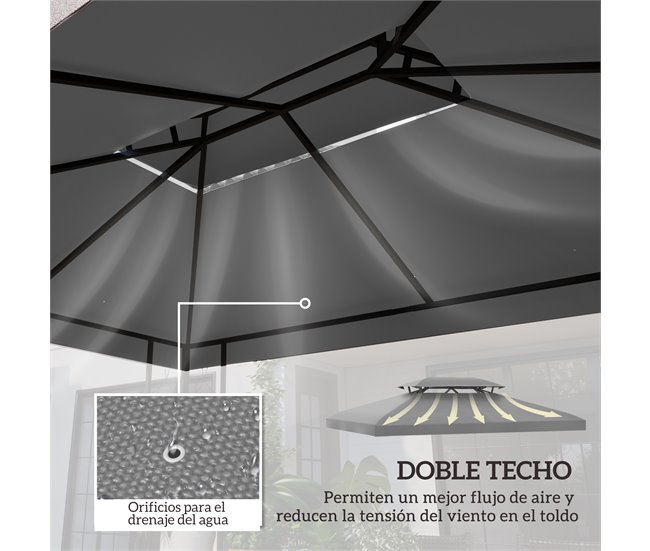 Conforama Outsunny Techo De Repuesto Para Cenador 4x3 M Cubierta De Repuesto Con Techo Doble 10 Orificios De Drenaje Y Protección UV Toldo De Recambio Para Pabellón Gazebo Gris Claro