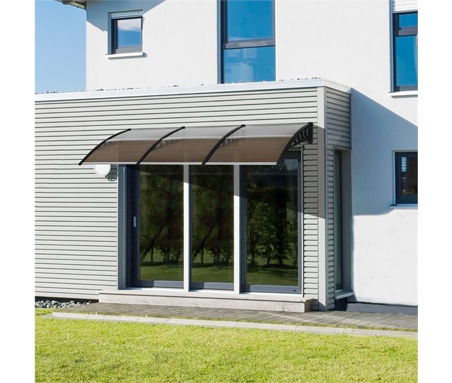 Conforama Outsunny Tejadillo De Protección 303x96x27 Cm Marquesina Exterior Para Puertas Y Ventanas Contra Sol Y Lluvia Con Soporte De PP Policarbonato Marrón