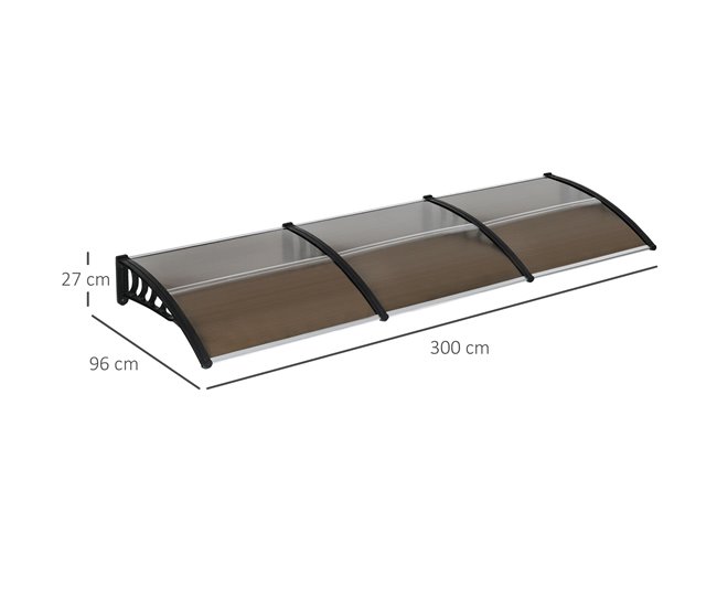 Conforama Outsunny Tejadillo De Protección 303x96x27 Cm Marquesina Exterior Para Puertas Y Ventanas Contra Sol Y Lluvia Con Soporte De PP Policarbonato Marrón