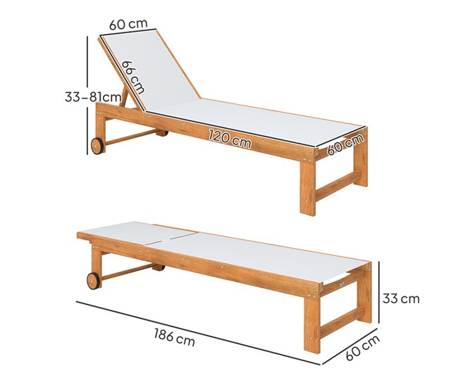 Conforama Outsunny Tumbona De Madera De Acacia Tumbona De Jardín Exterior Con Ruedas Respaldo Ajustable En 4 Niveles Carga 160 Kg Tumbona Para Patio Terraza Balcón Teca Y Gris Claro