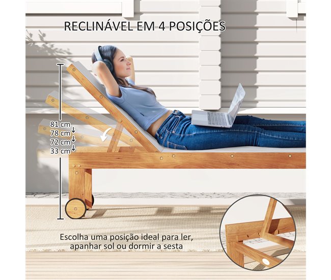 Conforama Outsunny Tumbona De Madera De Acacia Tumbona De Jardín Exterior Con Ruedas Respaldo Ajustable En 4 Niveles Carga 160 Kg Tumbona Para Patio Terraza Balcón Teca Y Gris Claro