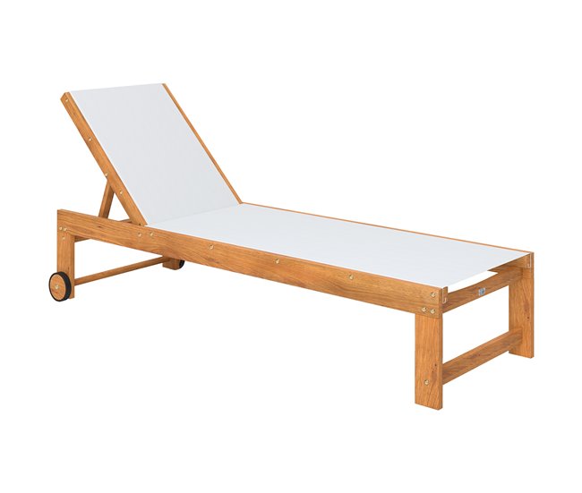 Conforama Outsunny Tumbona de Madera de Acacia Tumbona de Jardín Exterior con Ruedas Respaldo Ajustable en 4 Niveles Carga 160 kg Tumbona para Patio Terraza Balcón Teca y Gris Claro