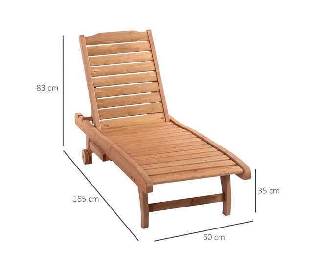 Conforama Outsunny Tumbona De Madera Exterior Silla Reclinable De Jardín Con 2 Ruedas Respaldo Ajustable En 3 Niveles Y 1 Bandeja Carga 130 Kg Para Terraza Patio Natural