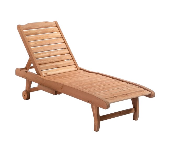Conforama Outsunny Tumbona de Madera Exterior Silla Reclinable de Jardín con 2 Ruedas Respaldo Ajustable en 3 Niveles y 1 Bandeja Carga 130 kg para Terraza Patio Natural