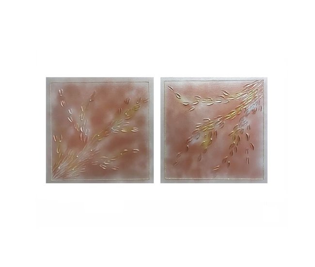 Conforama Pack 2 cuadros artesanales cuadrados Perla Marrón - Oro 60 x 60 x 1 8 cm