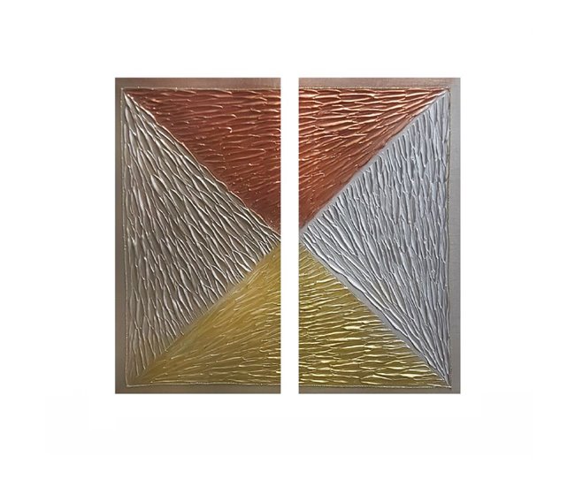 Conforama Pack 2 cuadros artesanales Lux Oro - Plata - Rosa 35 x 70 x 1 8 cm