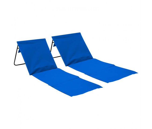 Conforama Pack 2 Esterillas Plegables de Playa Acolchadas con Respaldo Azul 153x51x42cm Thinia Home